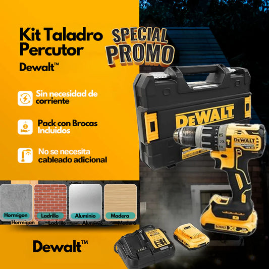 Taladro Percutor + Maletín con puntas y brocas y juego de herramientas| Dewalt